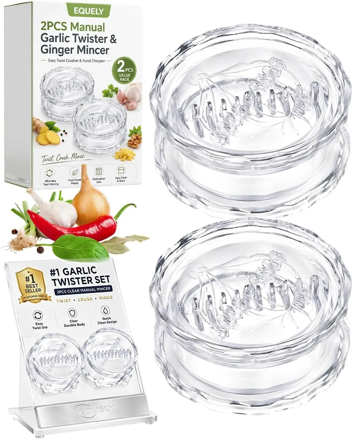Manual Garlic Press - 2 шт. прозрачных ручных измельчителя для