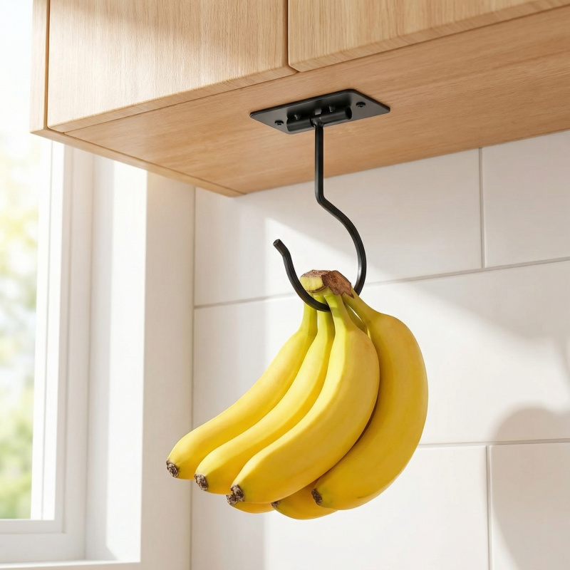 Kitchen Gadgets Storage - Черный металлический самоклеящийся крючок-банан, складная полка